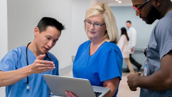 Nurses consulting on patient care